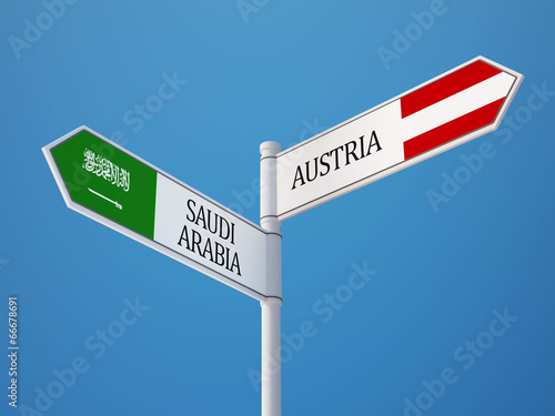 Saudi Arabia Austria Sign Flags Concept