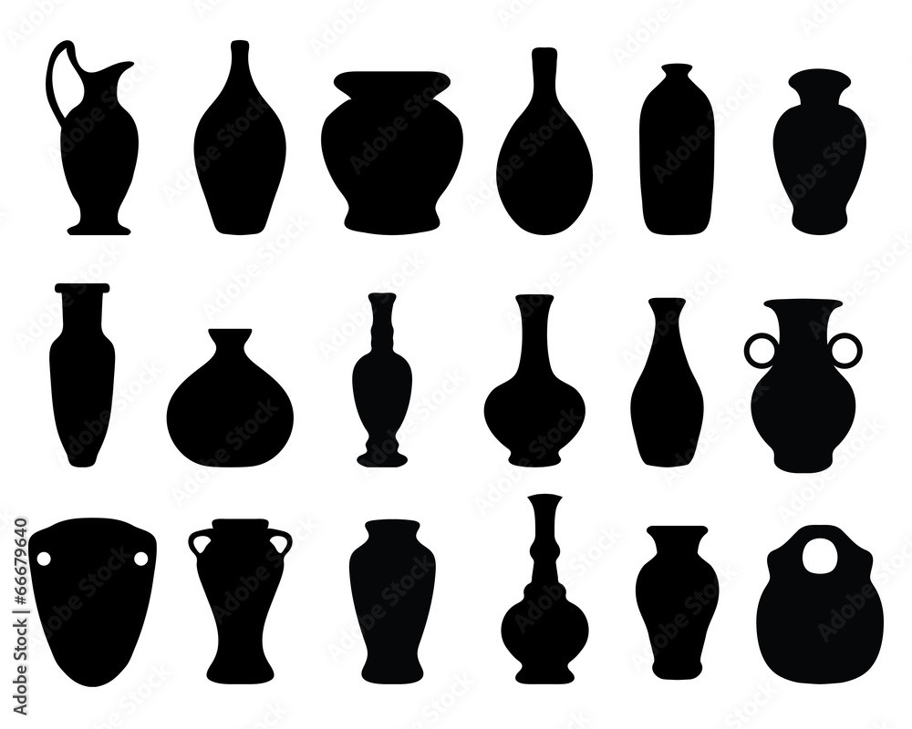 Black silhouettes of the vases and jars,vector Black silhouettes of the vases and jars,vector
