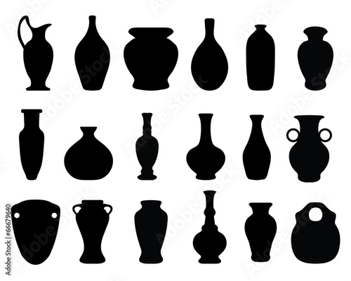 Black silhouettes of the vases and jars,vector