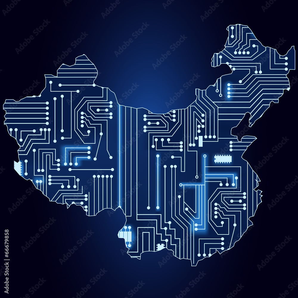 Map of China with electronic circuit Map of China with electronic circuit