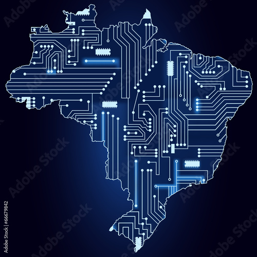 Map of Brazil with electronic circuit