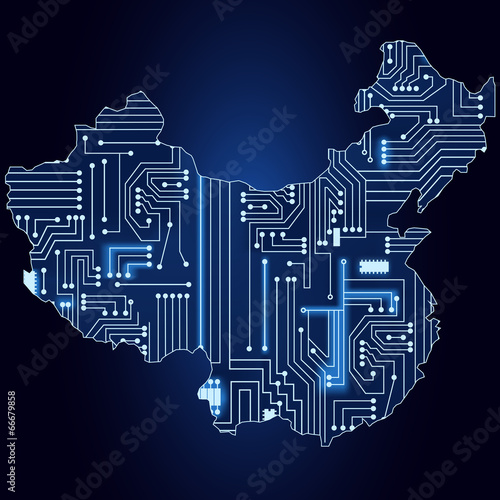 Map of China with electronic circuit