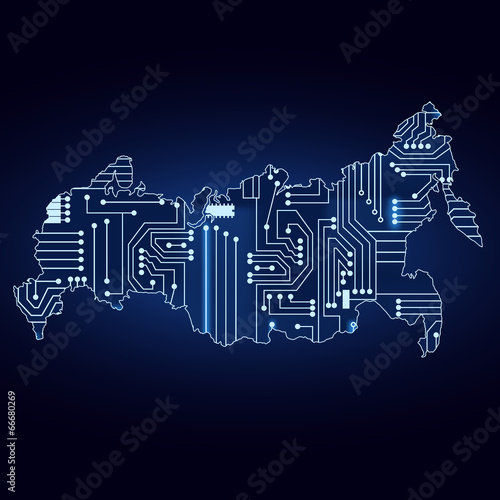 Map of Russia with electronic circuit