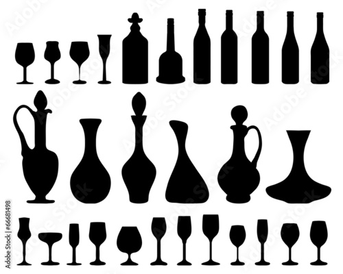 Silhouettes of wine glasses and bottles 2, vector