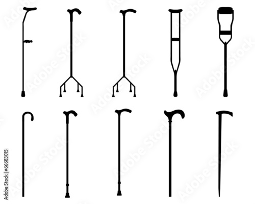 Black silhouettes of sticks and crutches, vector