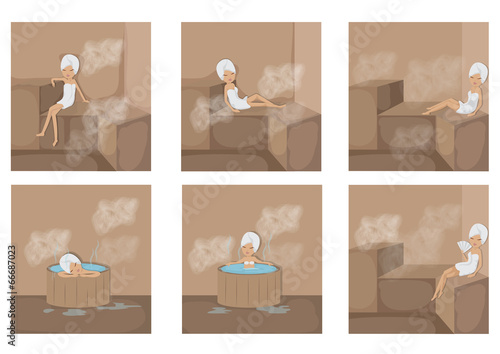 People In Sauna Set - Isolated On White Background