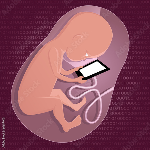 Digital native. Unborn baby with a tablet computer