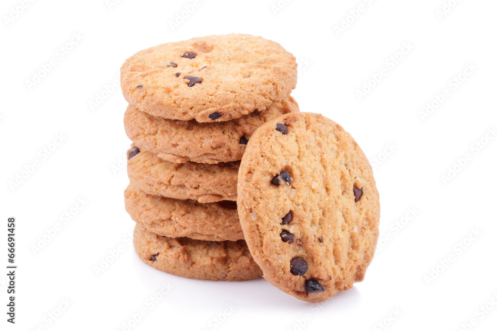 Chocolate chips cookies isolated on white background Chocolate chips cookies isolated on white background