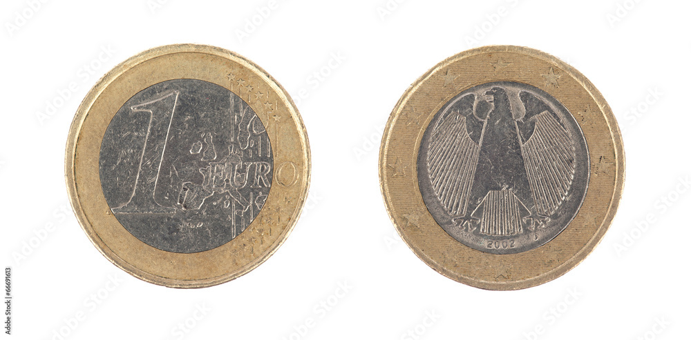 One euro coin macro isolated on white One euro coin macro isolated on white