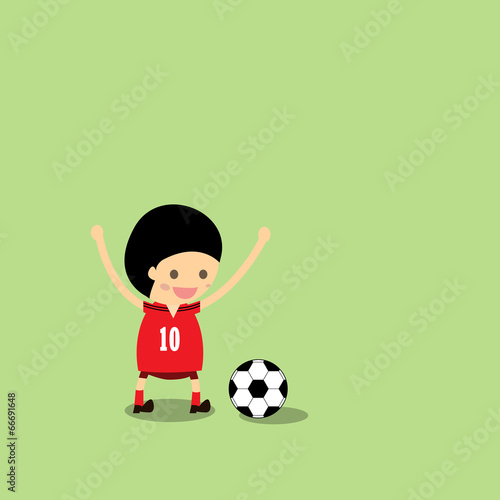 Fototapeta Naklejka Na Ścianę i Meble -  Illustration of a Little Boy in Soccer Gear About to Kick a Socc