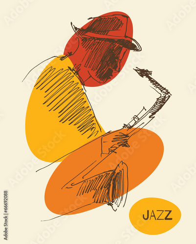 JAZZ concept, music vintage illustration, engraved retro style