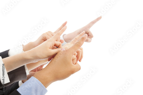 business people hands showing the same direction