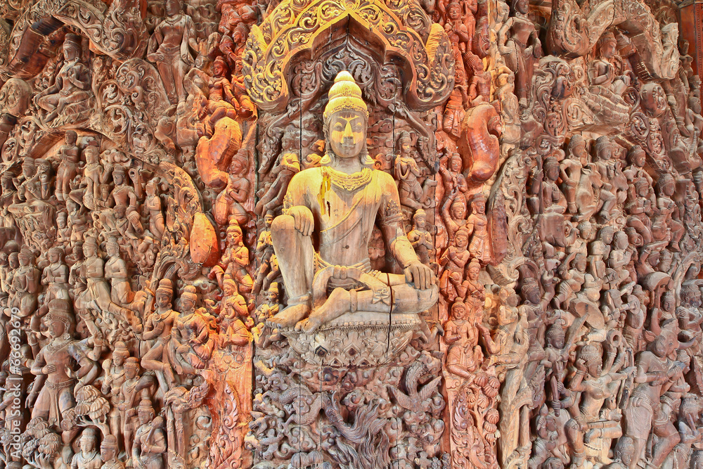 Wood carving as the angle is type of Thai art, Thailand