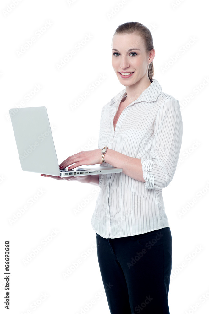 Business executive working on laptop