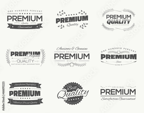 Vintage premium quality black vector labels and badges set