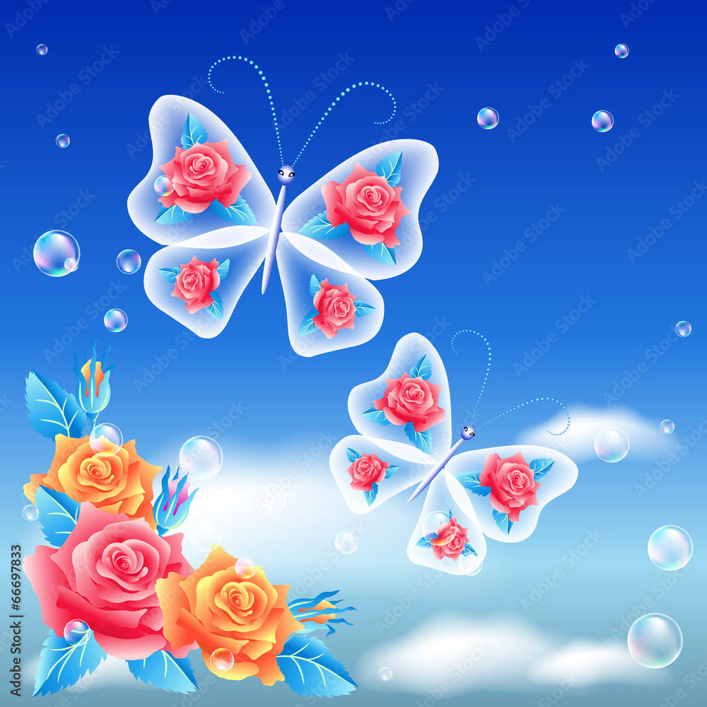 Roses and butterfly Roses and butterfly