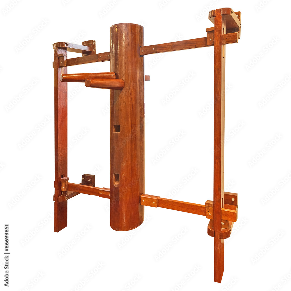 Wing Chun /wooden dummy training equipment Isolated on white Photos | Adobe  Stock