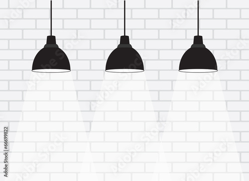 White brick wall with lamps
