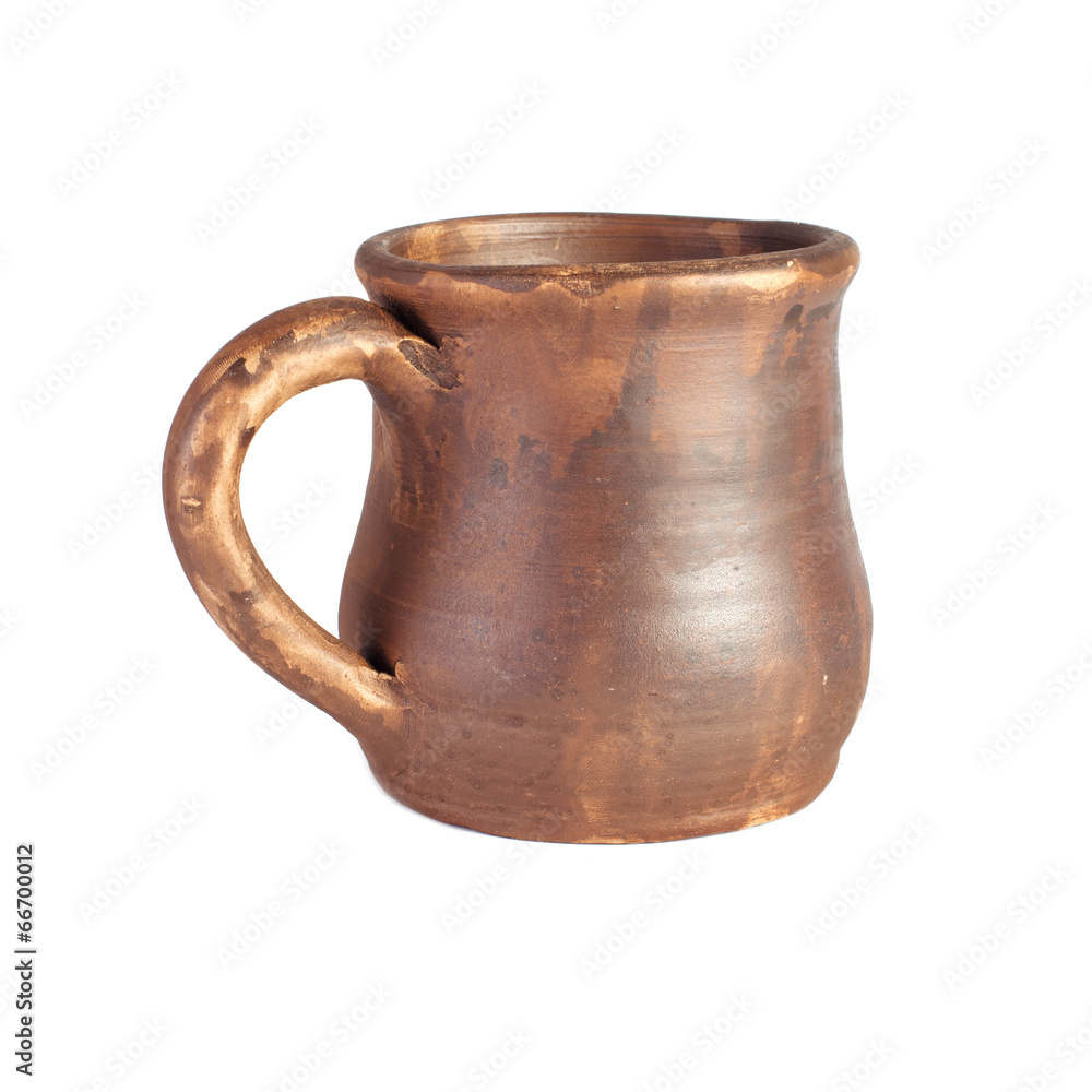 Old clay beer mug isolated on white