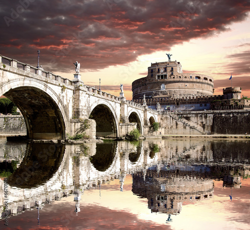 Photography Angel Castle with bridge in Rome, Italy