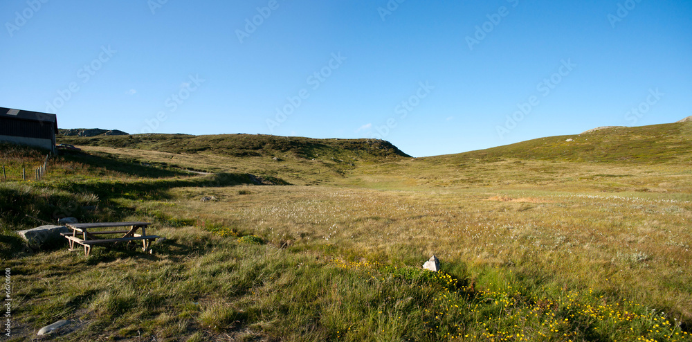 Panoramic view of mountain plateau Valdresflye, Jotunheimen, Nor