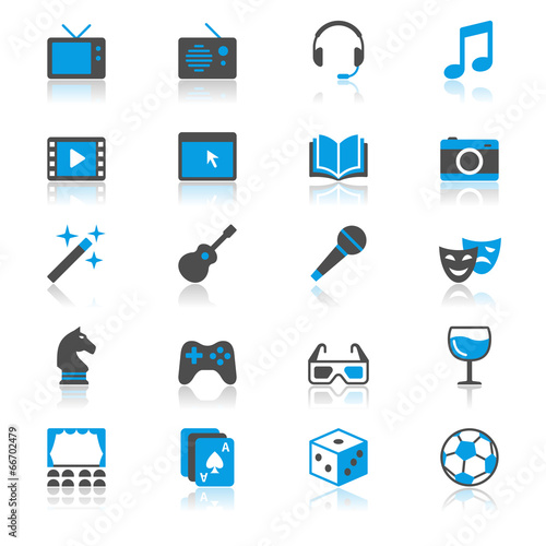 Entertainment flat with reflection icons