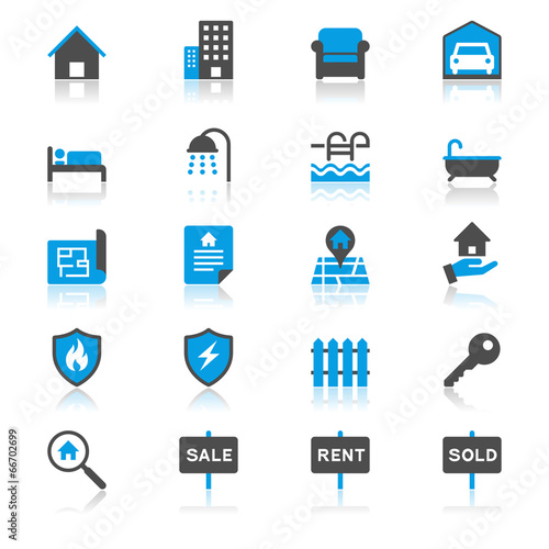 Real estate flat with reflection icons