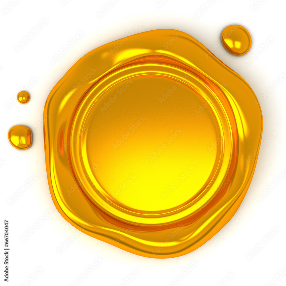 Gold wax seal with blank field, 3d illustration