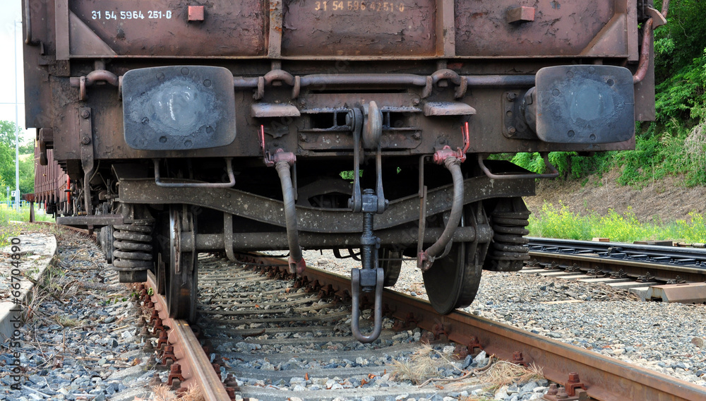 Detailed view of railway wagons