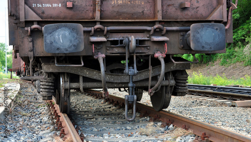 Detailed view of railway wagons