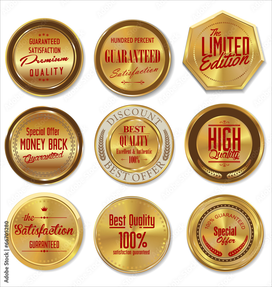 Golden metal badges