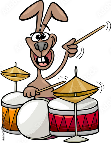 bunny playing drums cartoon illustration