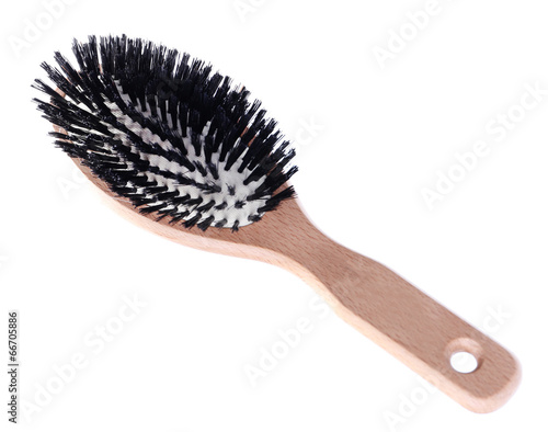 Wooden hairbrush isolated on white