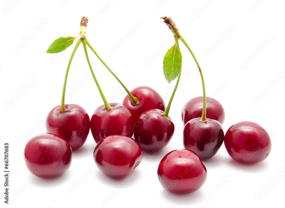 Juicy cherry with leaf isolated Juicy cherry with leaf isolated