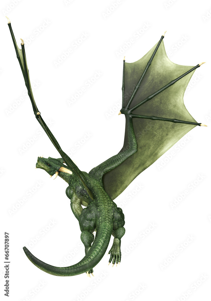 Naklejka premium green dragon just flying back view