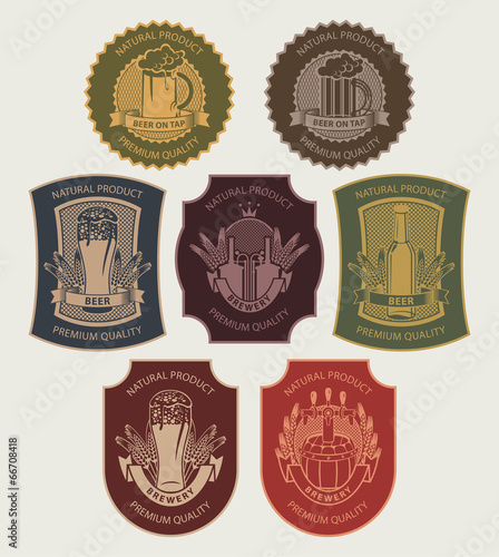 set of labels on beer in a retro style