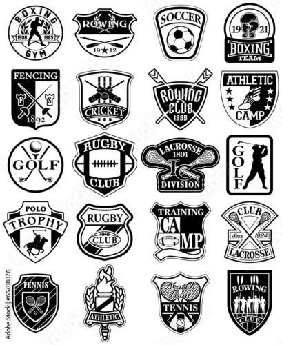 Vintage sports vector badges in black and white