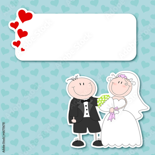 wedding card with cartoon groom and bride