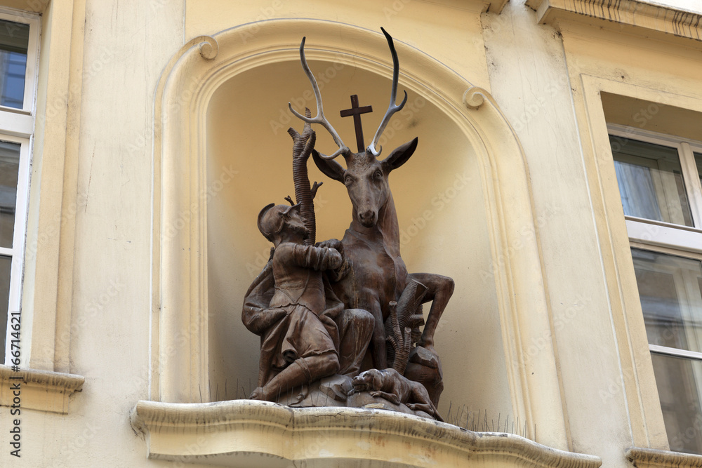 Fototapeta premium Sculpture of saint Hubert with a deer