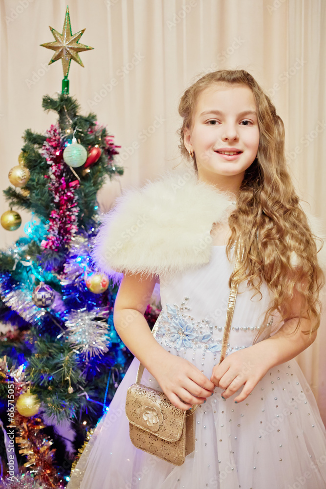 Portrait of girl dressed in festal dress standing Portrait of girl dressed in festal dress standing