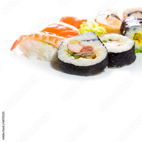 Sushi collection, isolated on white background.