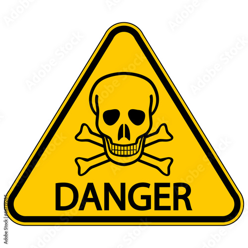 Skull and bones danger triangular sign