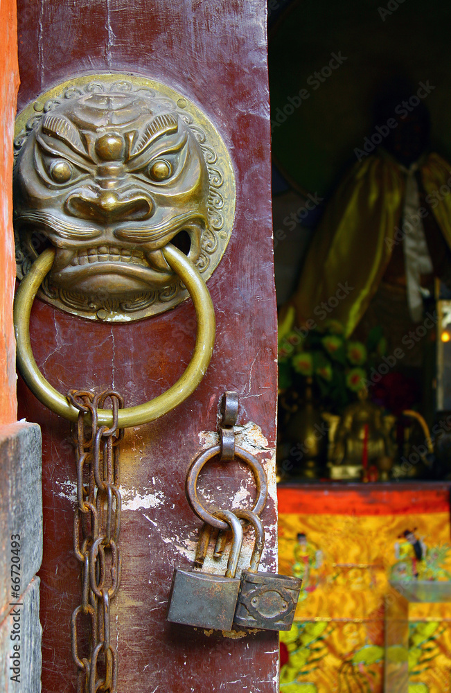 Entrance door of ancient taoist temple, China