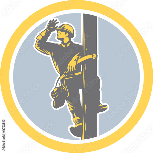 Power Lineman Telephone Repairman Looking Saluting Retro