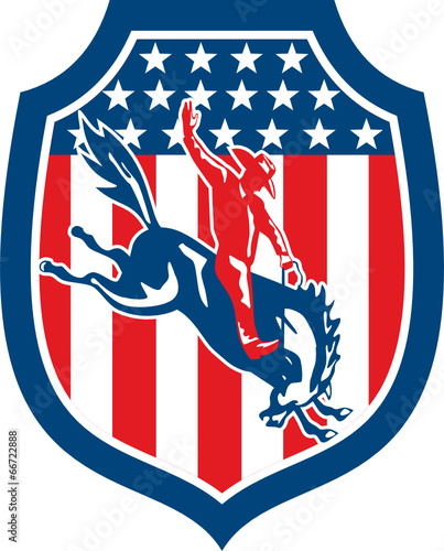 American Rodeo Cowboy Riding Bucking Bronco
