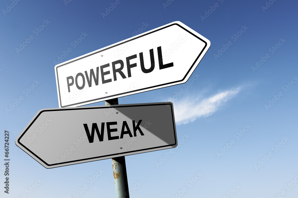 Powerful and Weak directions. Opposite traffic sign. Powerful and Weak directions. Opposite traffic sign.