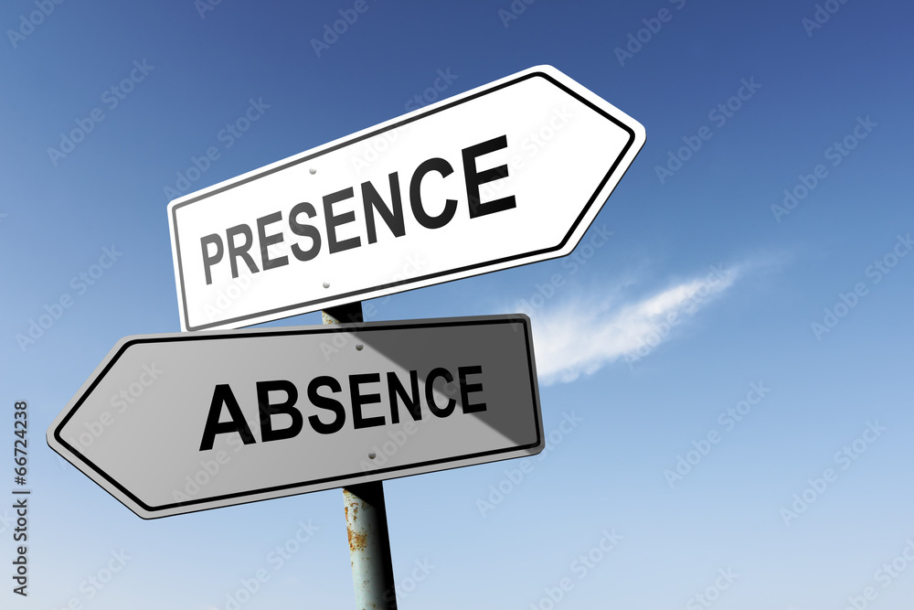 Presence and Absence directions. Opposite traffic sign. Presence and Absence directions. Opposite traffic sign.