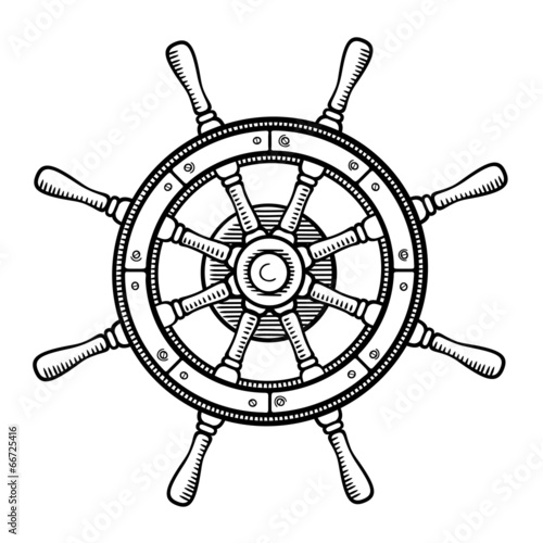 Captain's wheel in black and white