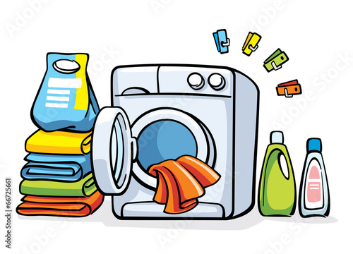 vector illustration with washer and clean clothes