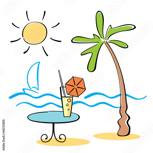 doodle drawing with seaside scene